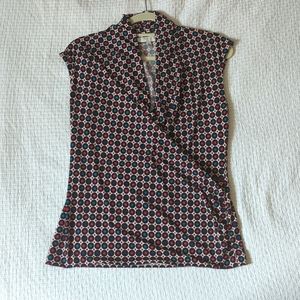 Fun Patterned Sleeveless Lightweight Dress Shirt with Ruche Detail on One Side